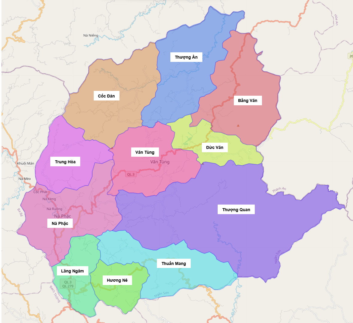 Bản đồ hành chính huyện Ngân Sơn