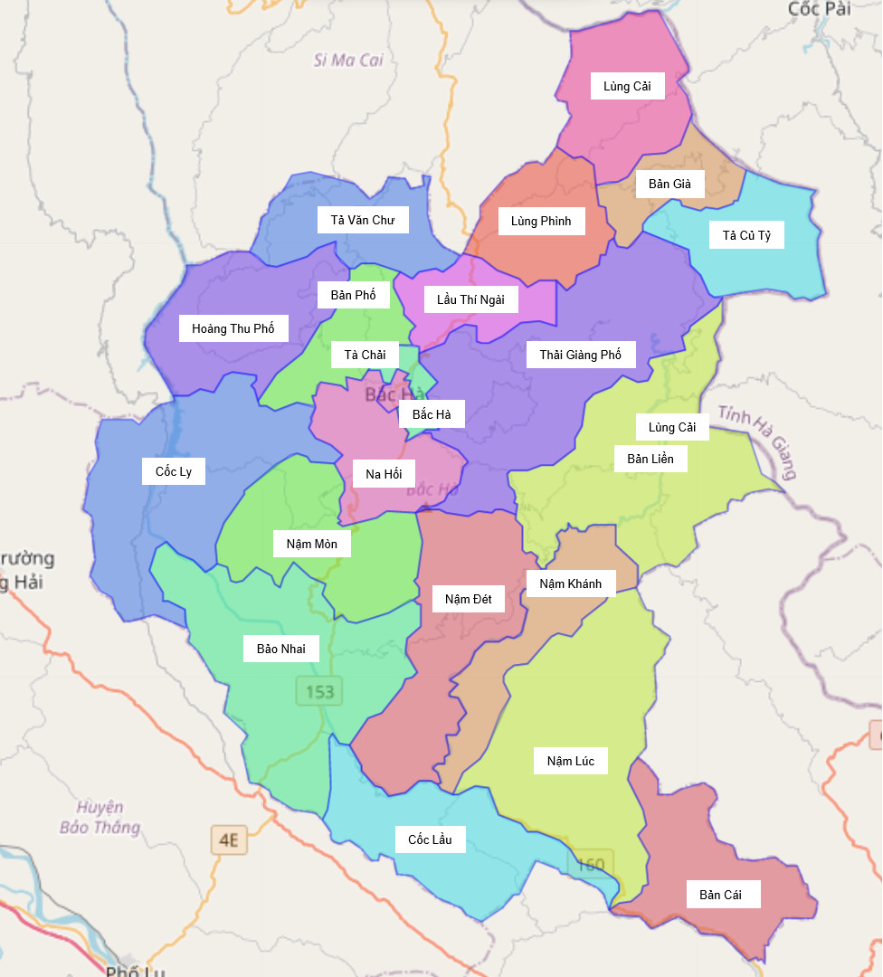 Bản đồ hành chính huyện Bắc Hà