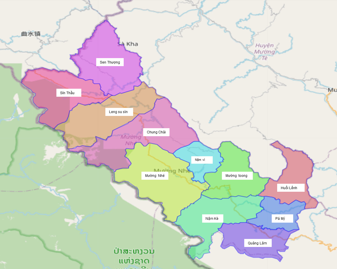 bản đồ hành chính huyện Mường nhé 