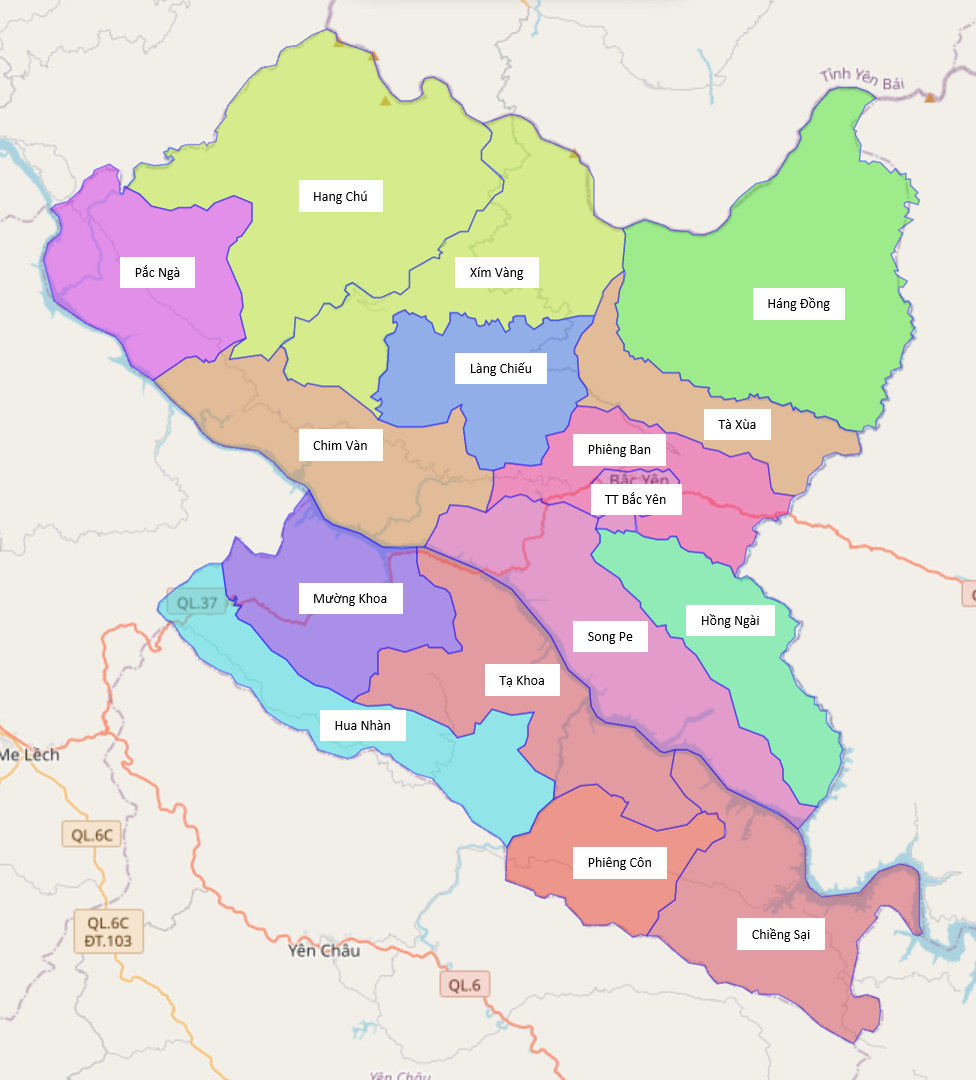 Bản đồ hành chính huyện Bắc Yên