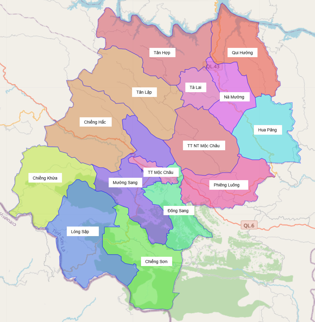 Bản đồ hành chính huyện mộc châu