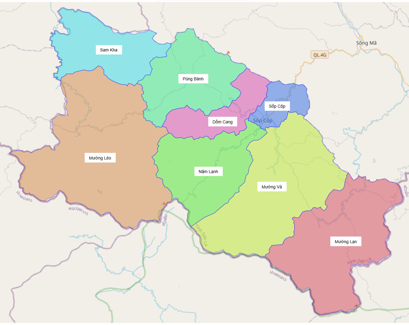 Bản đồ hành chính huyện Sốp Cộp