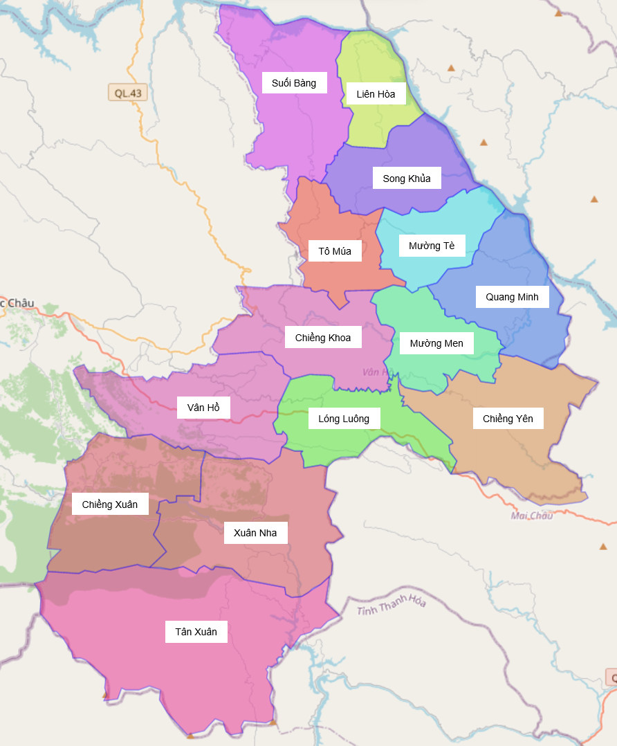 Bản đồ hành chính huyện Vân Hồ
