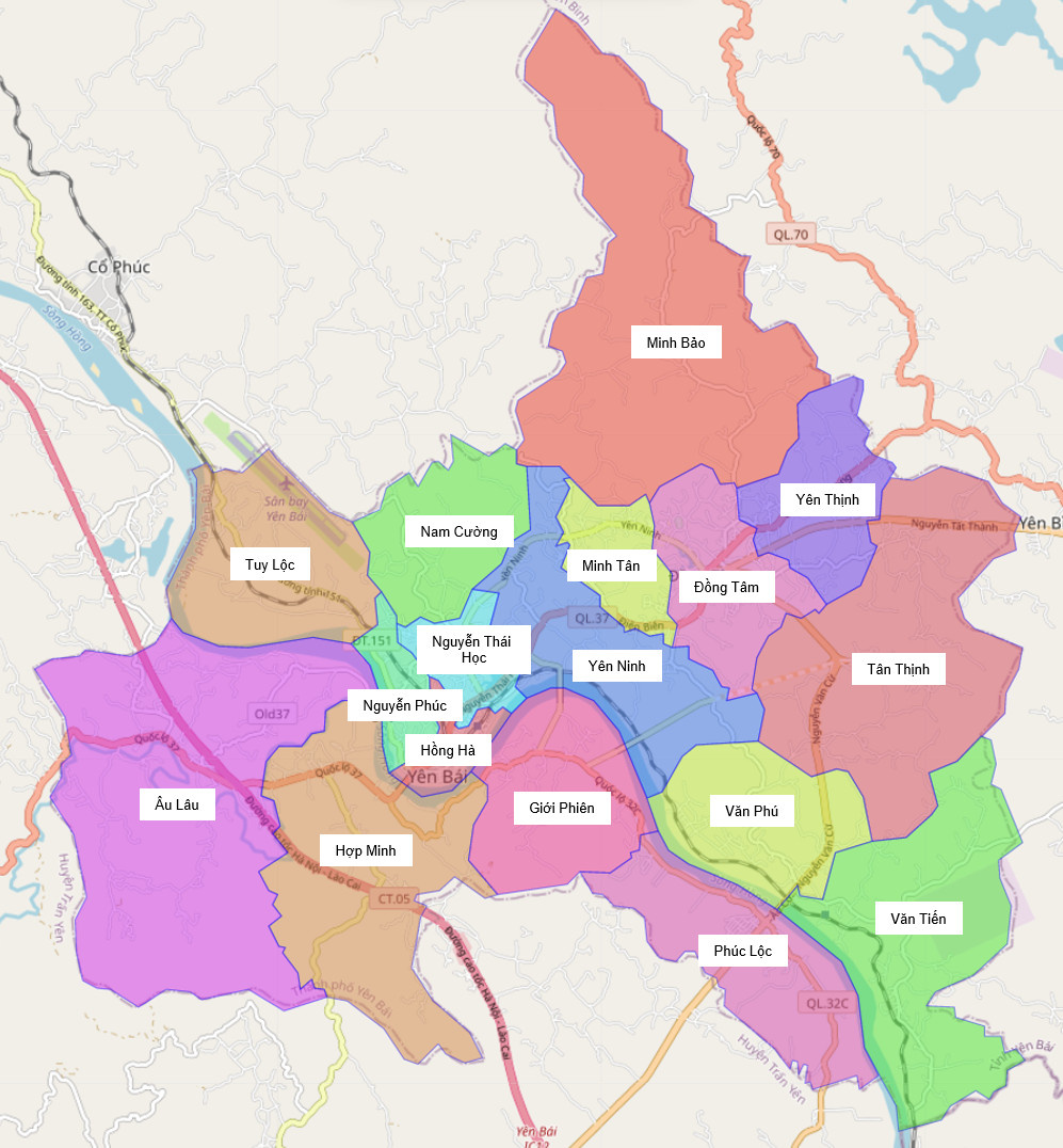 Bản đồ hành chính thành phố Yên Bái