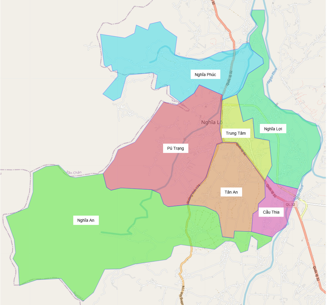 Bản đồ hành chính thị xã Nghĩa Lộ