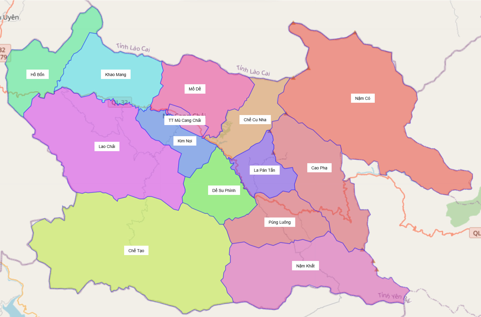 Bản đồ hành chính huyện Mù Cang Chải