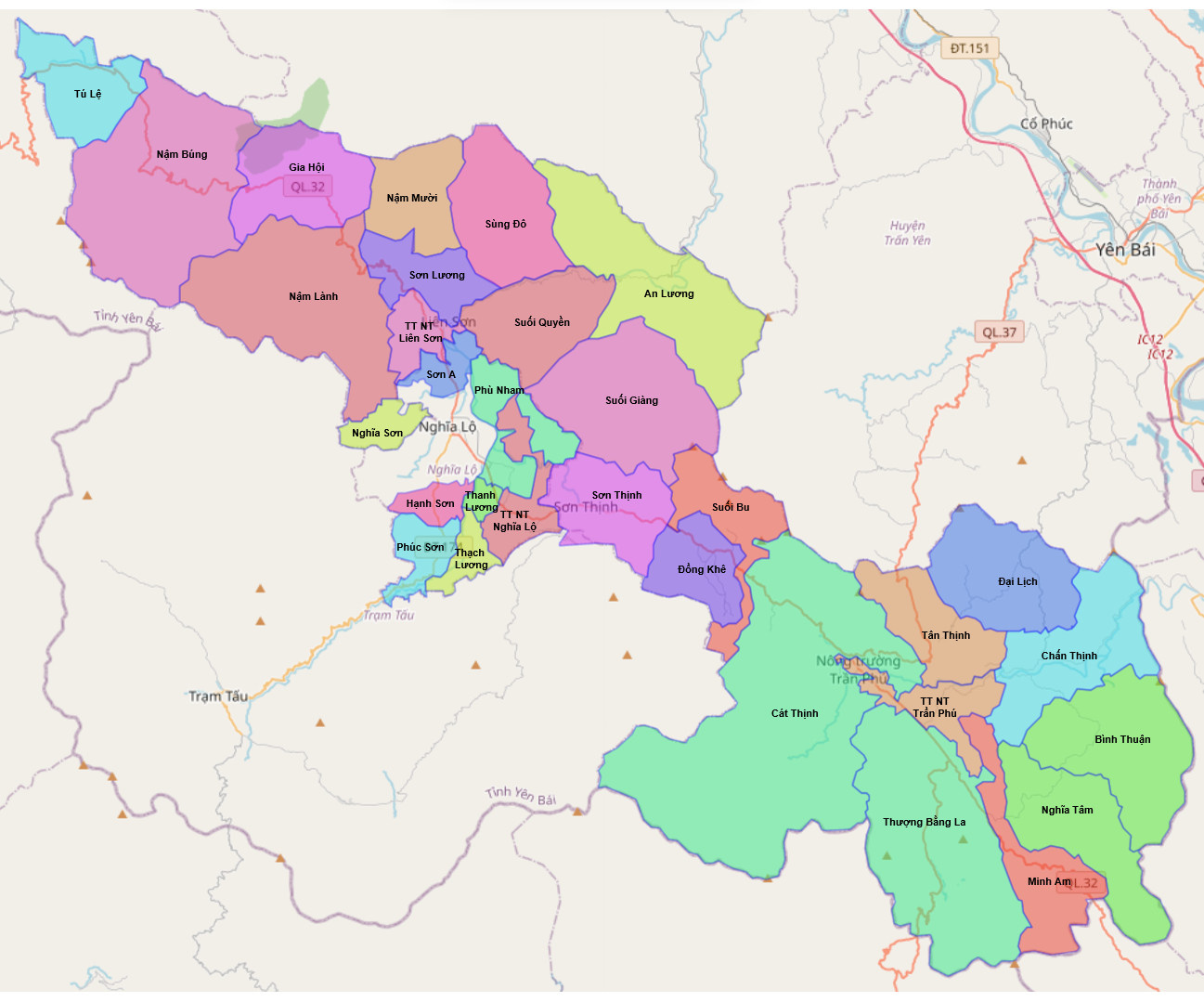 Bản đồ hành chính huyện Văn Chấn