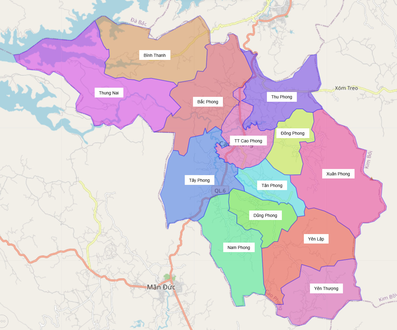 Bản đồ hành chính huyện Cao Phong