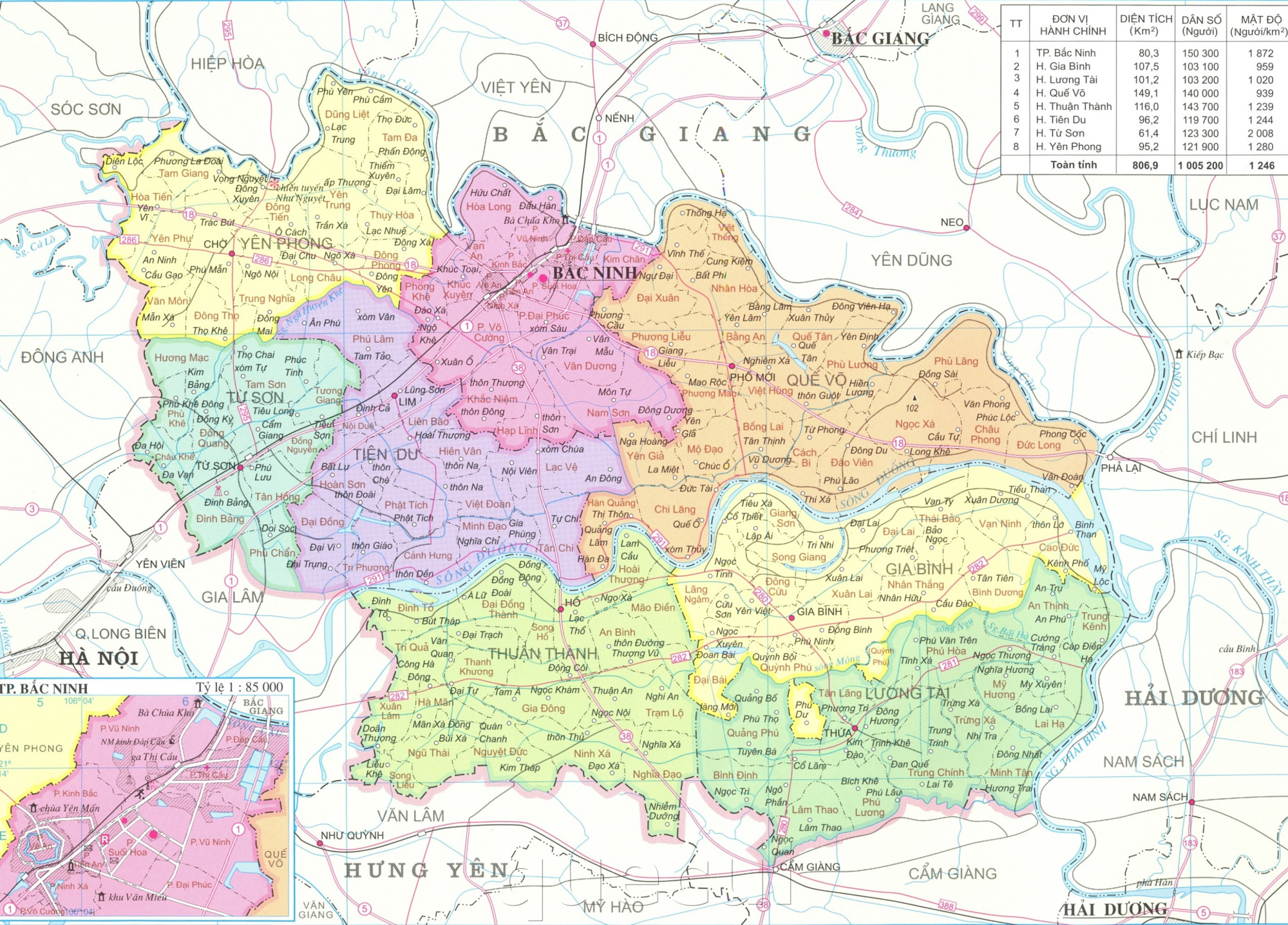 Bản đồ hành chính tỉnh Bắc Ninh