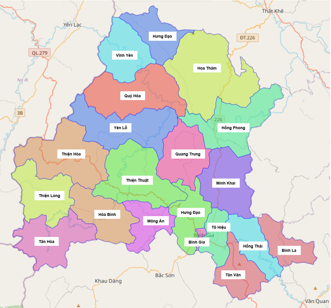 Bản đồ hành chính huyện Bình Gia