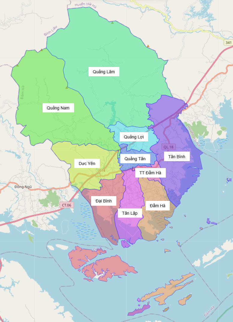 Bản đồ hành chính huyện Đầm Hà