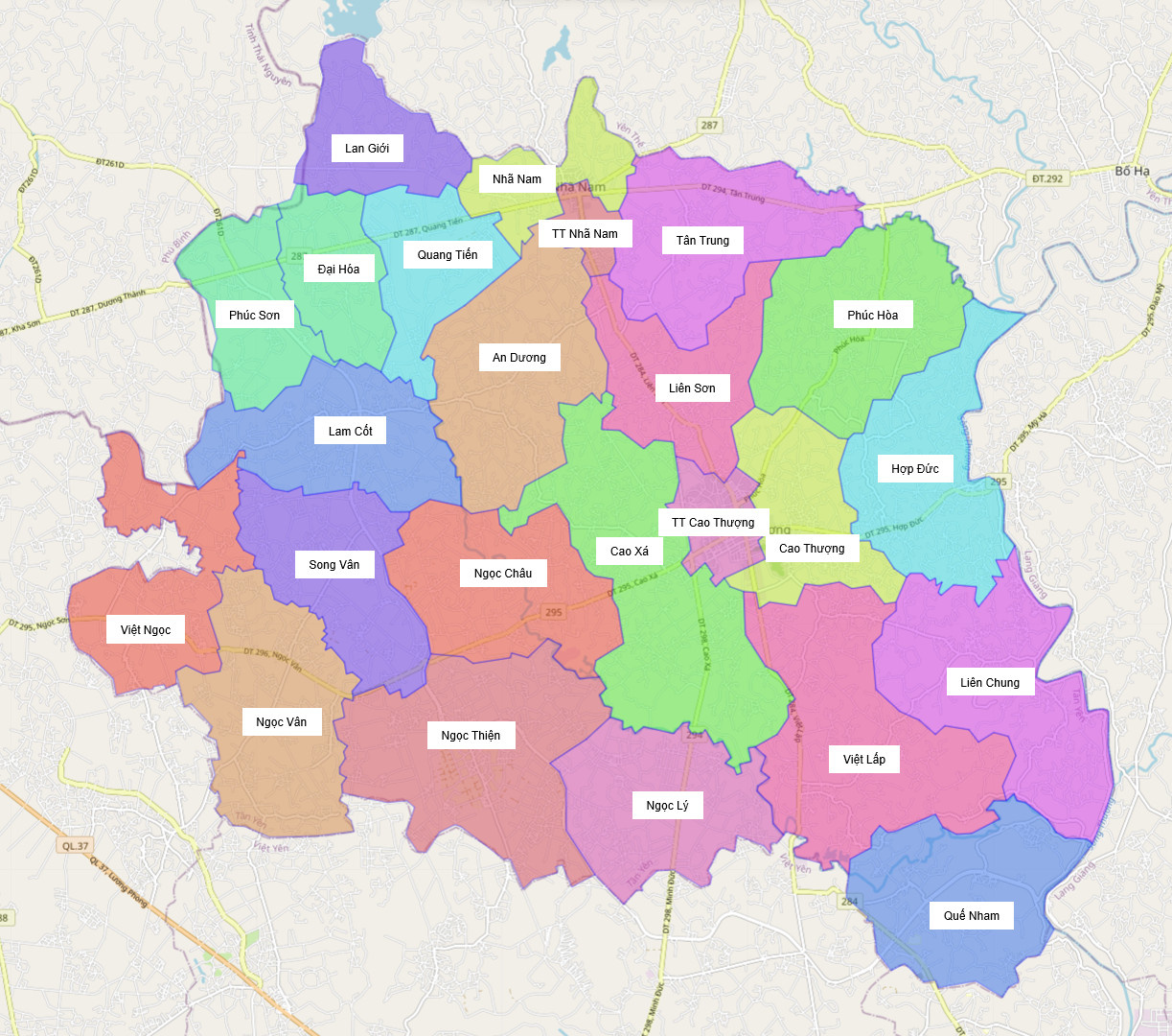 Bản đồ hành chính huyện Tân Yên