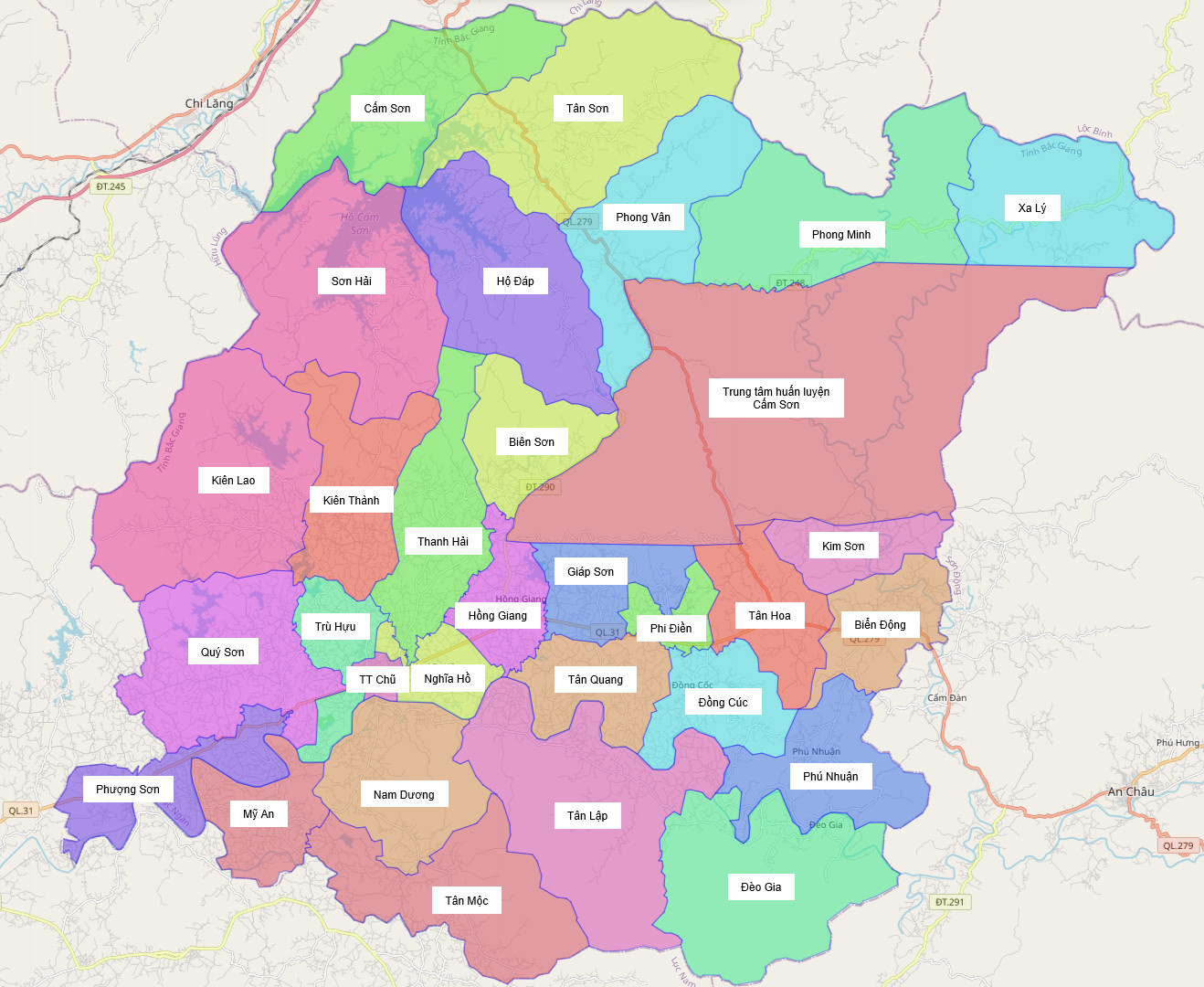 Bản đồ hành chính huyện Lục Ngạn