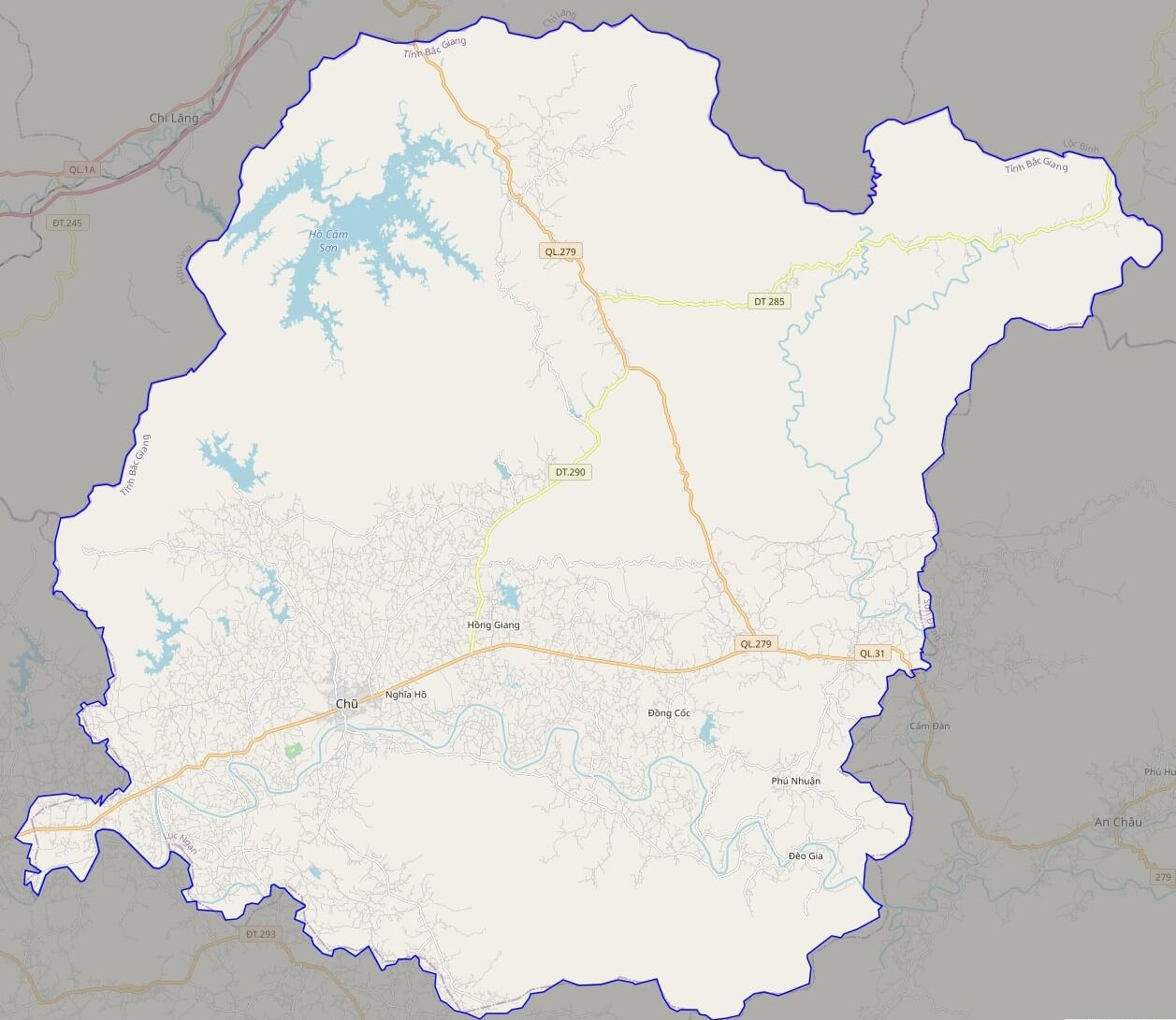 Bản đồ giao thông huyện Lục Ngạn