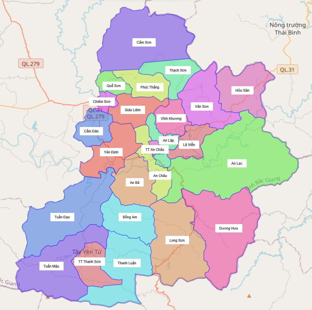 Bản đồ hành chính huyện Sơn Động