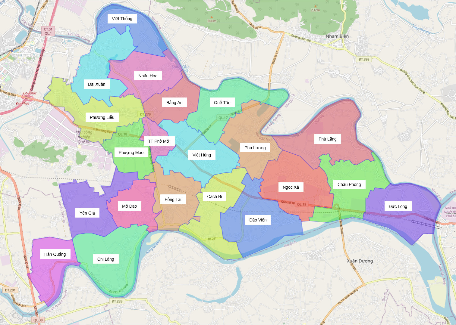 Bản đồ hành chính huyện Quế Võ