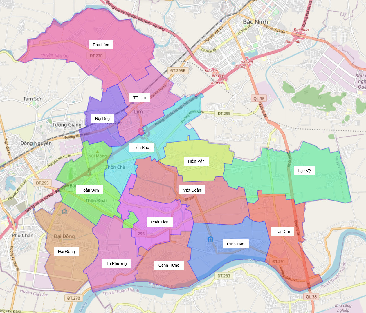 Bản đồ hành chính huyện Tiên Du