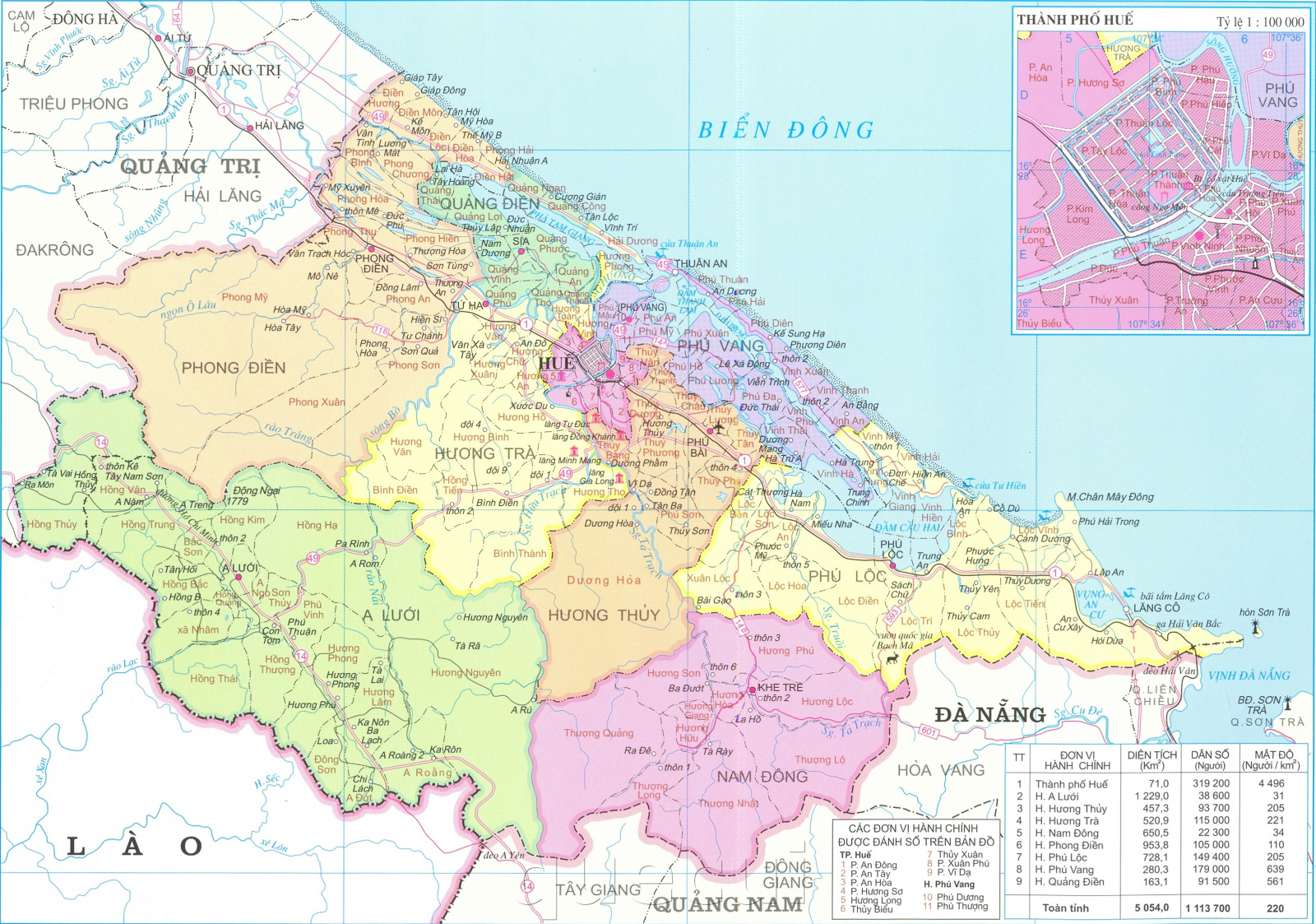 Bản đồ hành chính tỉnh Thừa Thiên Huế