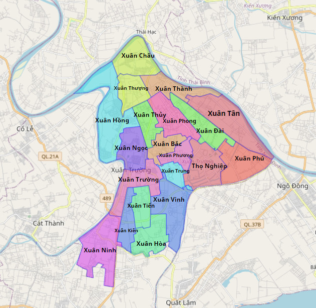 bản đồ hành chính huyện xuân trường