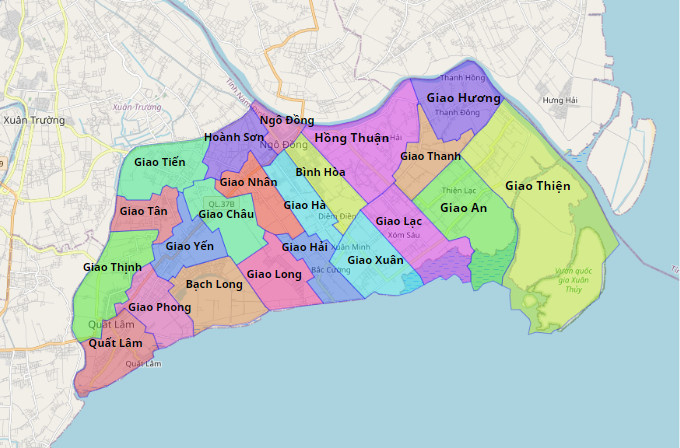 bản đồ hành chính huyện Giao Thủy 