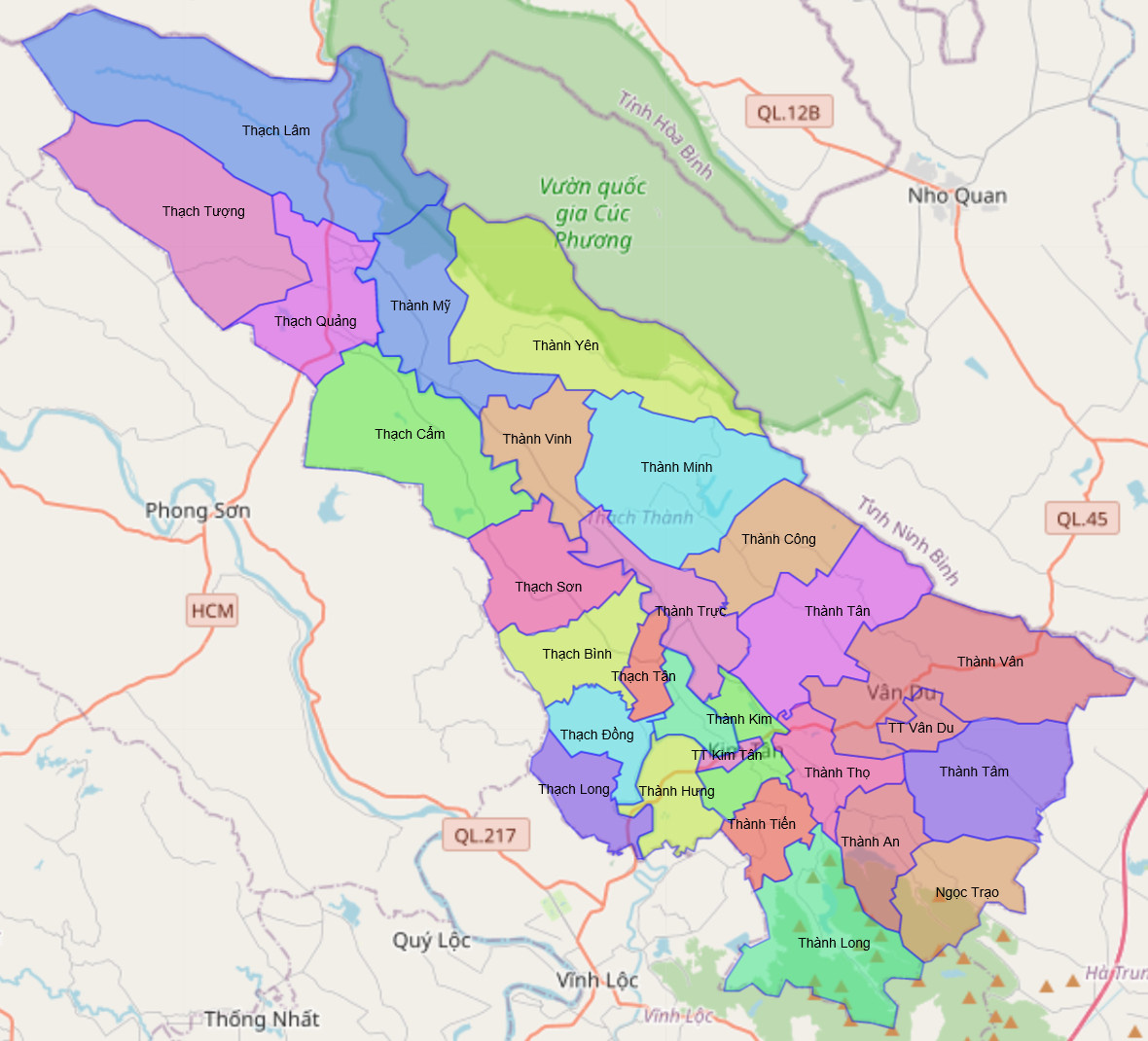 Bản đồ hành chính huyện Thạch Thành
