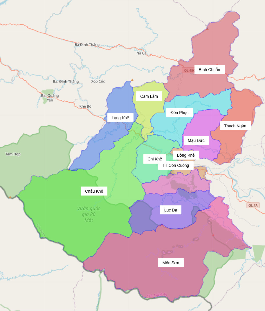 Bản đồ hành chính huyện Con Cuông