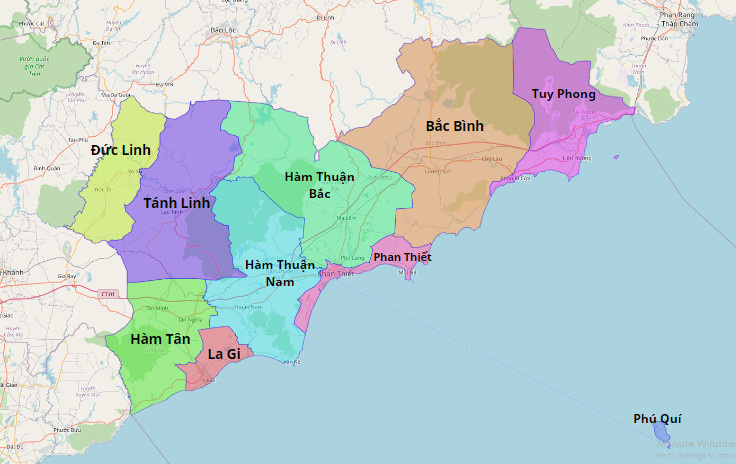 Bản đồ hành chính tỉnh Bình Thuận