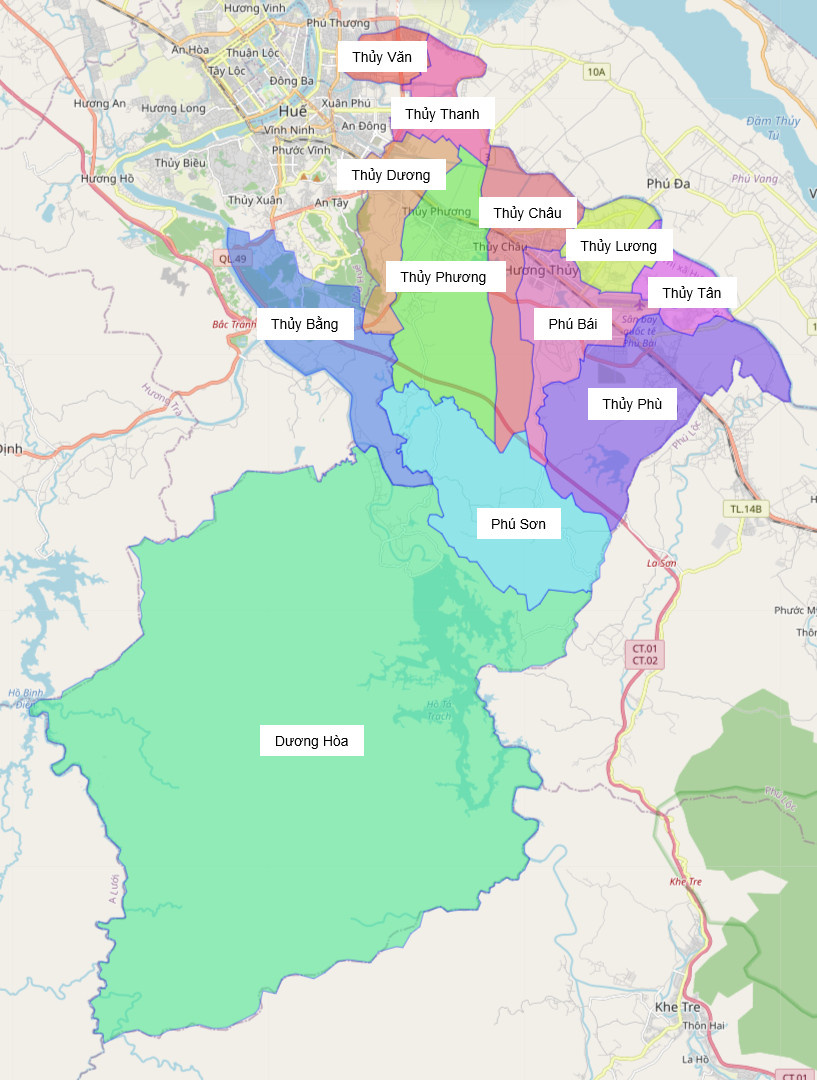 Bản đồ hành chính thị xã Hương Thủy