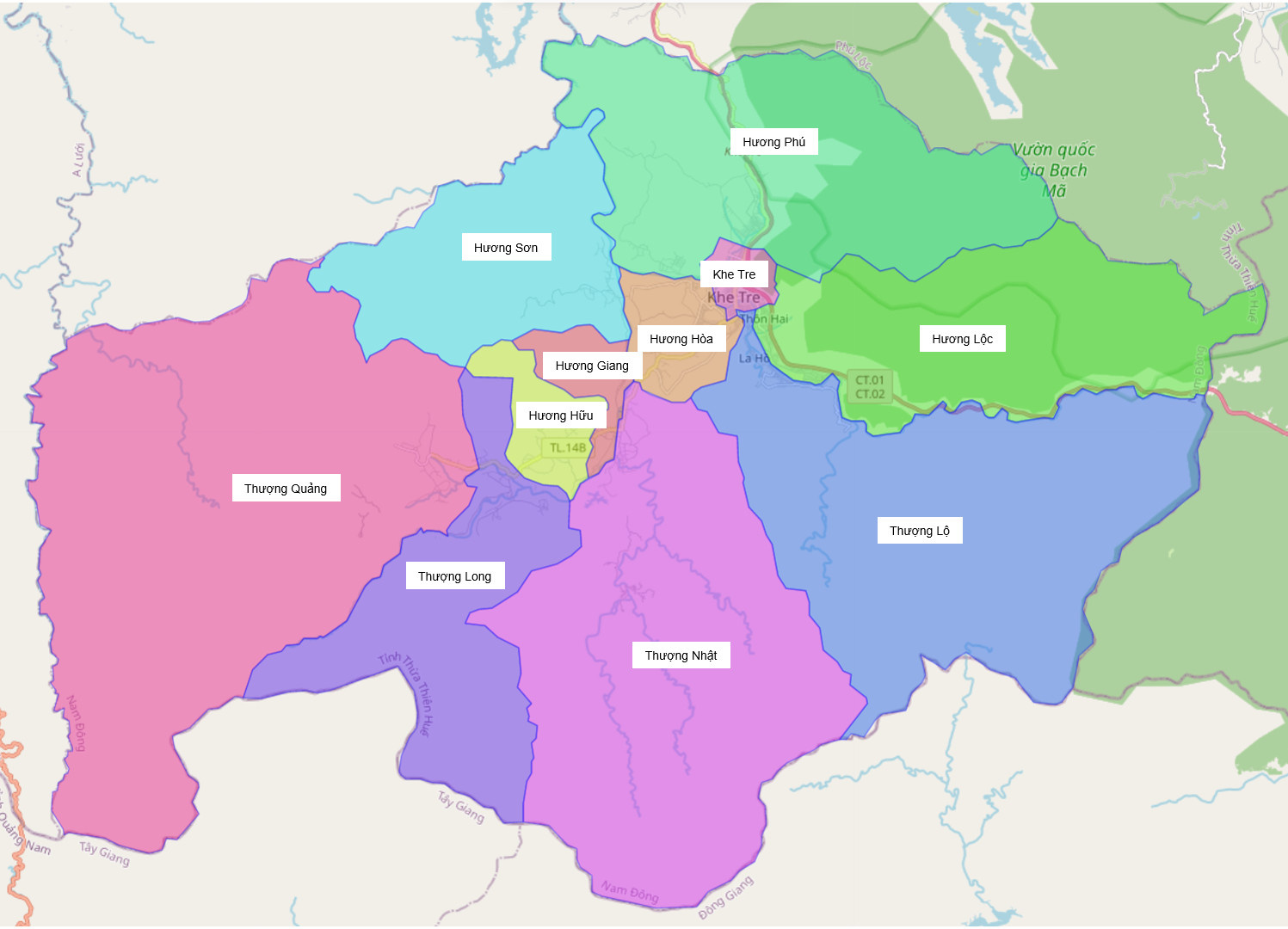 Bản đồ hành chính huyện Nam Đông