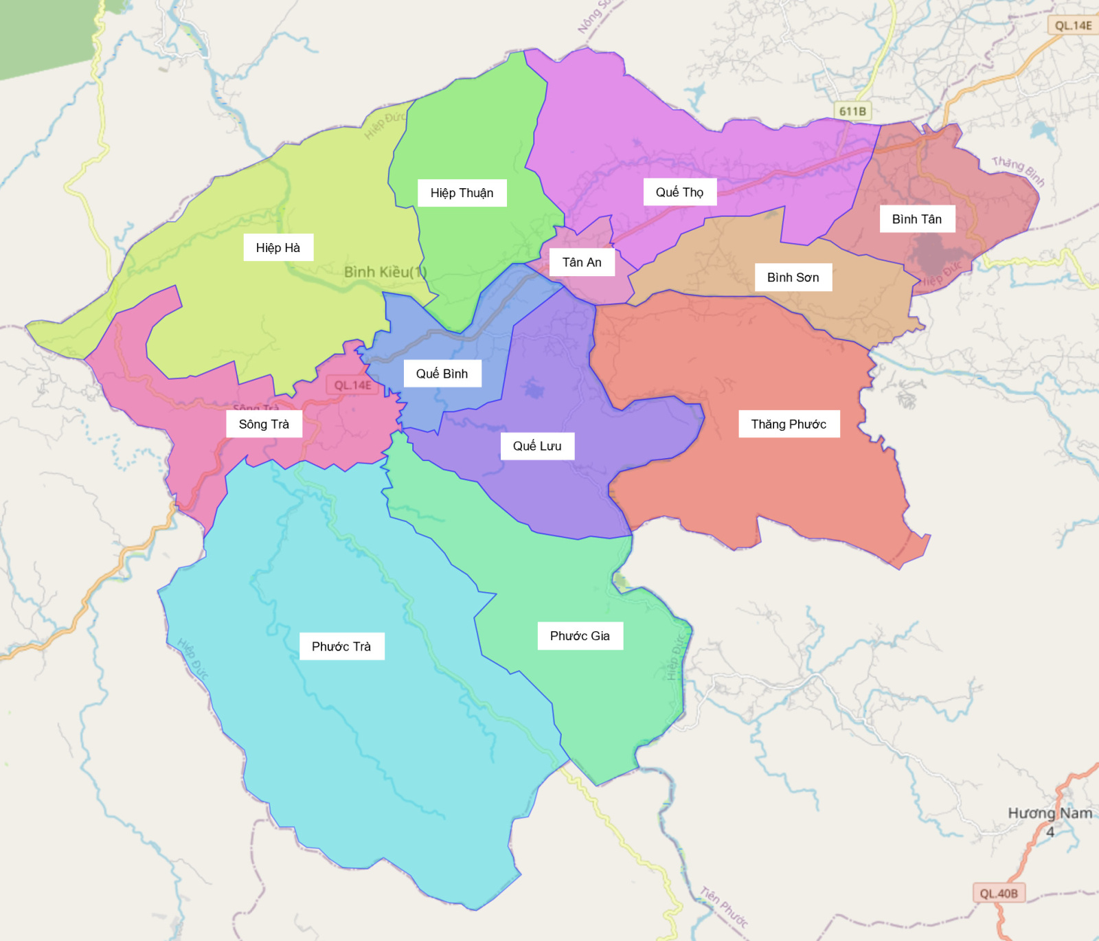 Bản đồ hành chính huyện Hiệp Đức