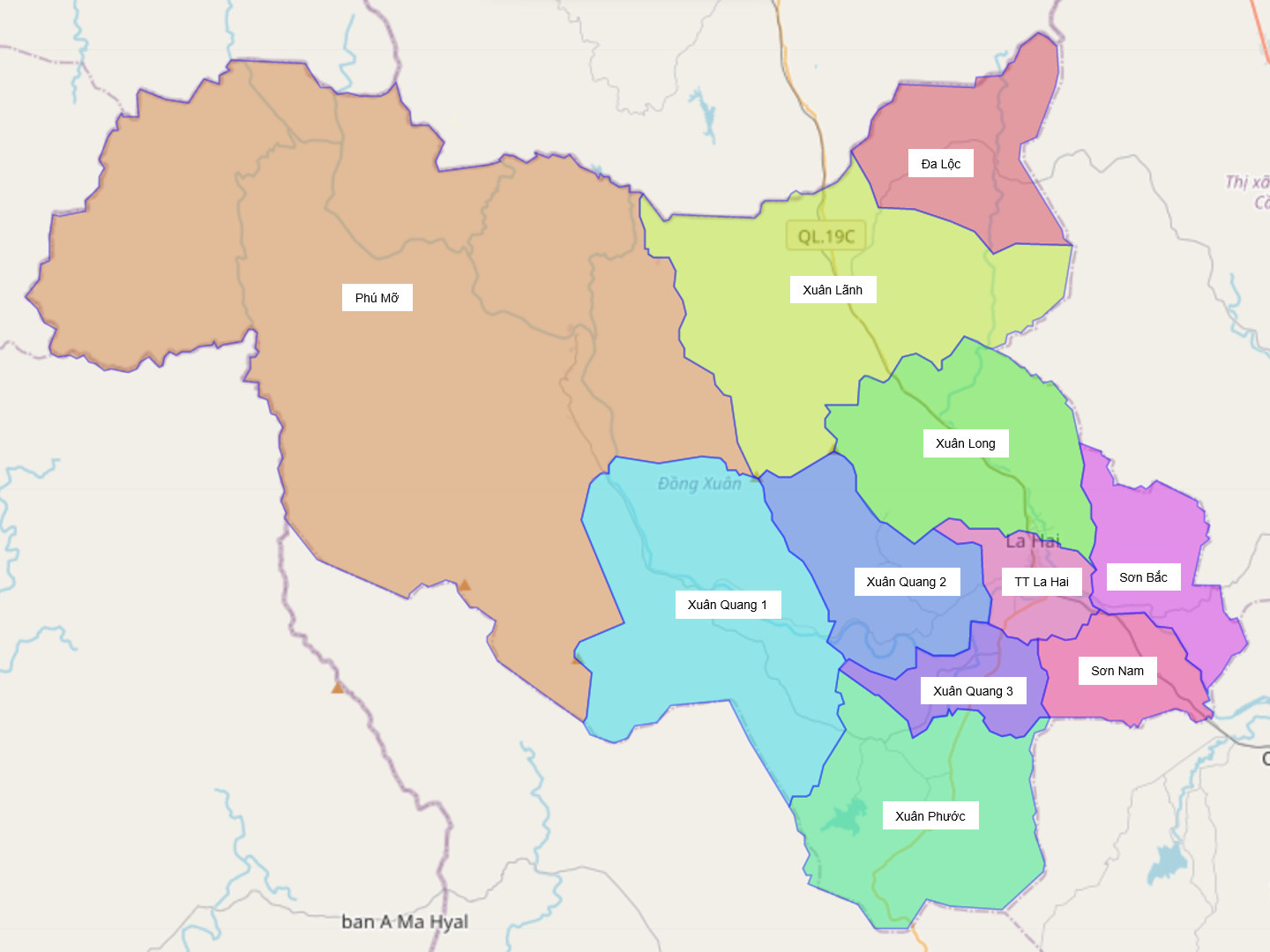 Bản đồ hành chính huyện Đồng Xuân