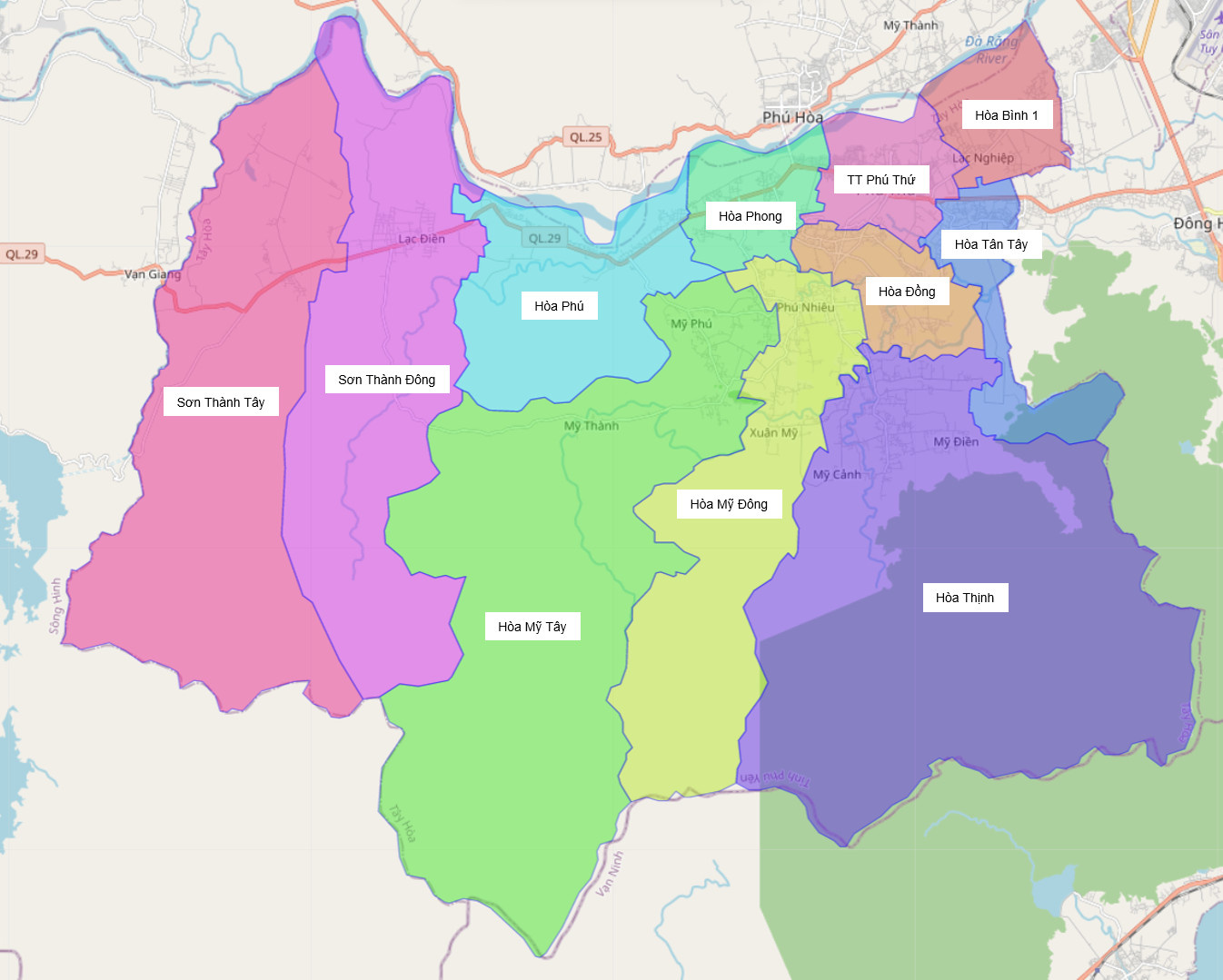 Bản đồ hành chính huyện Tây Hòa