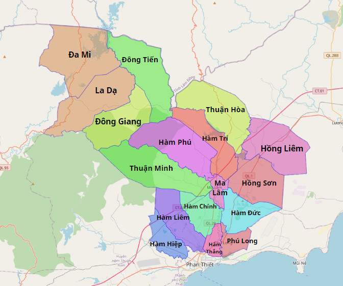 Bản đồ hành chính huyện Hàm Thuận Bắc