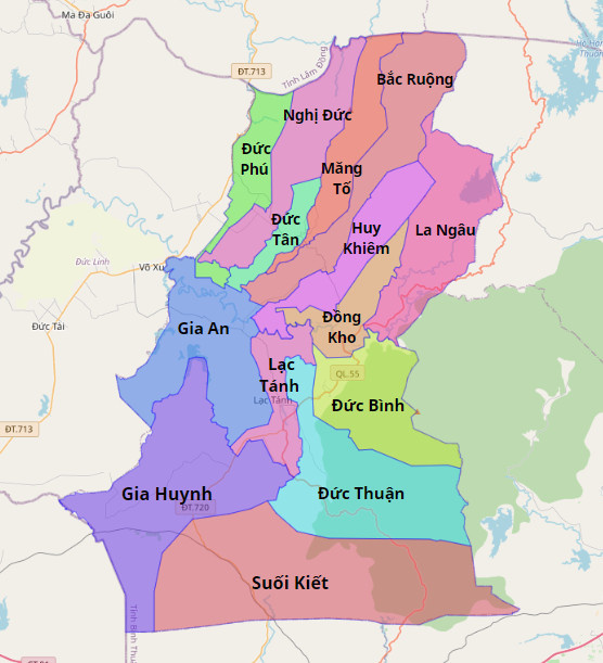 Bản đồ hành chính huyện Tánh Linh