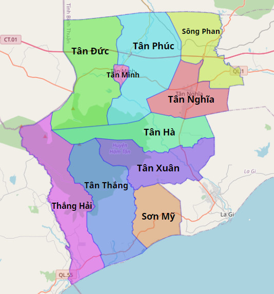 Bản đồ hành chính huyện Hàm Tân