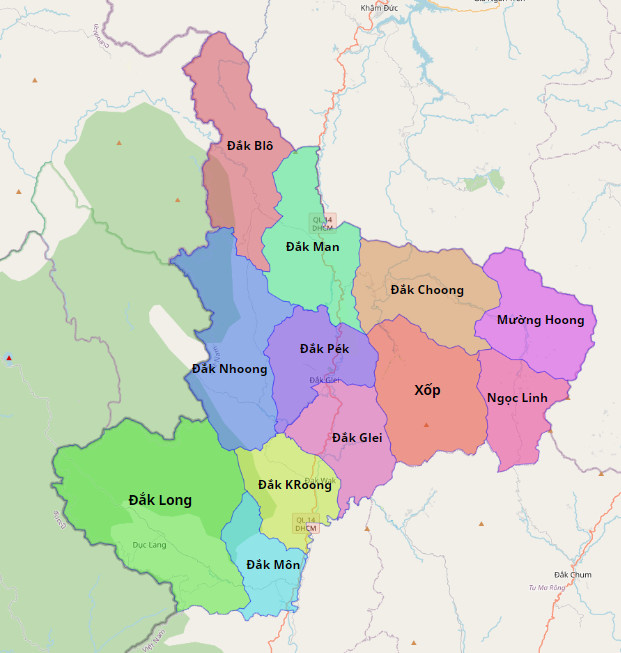 Bản đồ hành chính Đăk Glei . huyện