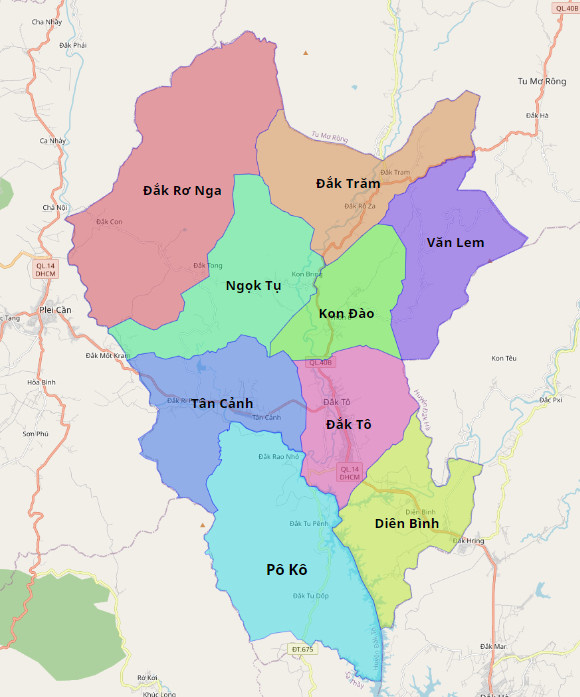 Bản đồ hành chính huyện Đăk Tô