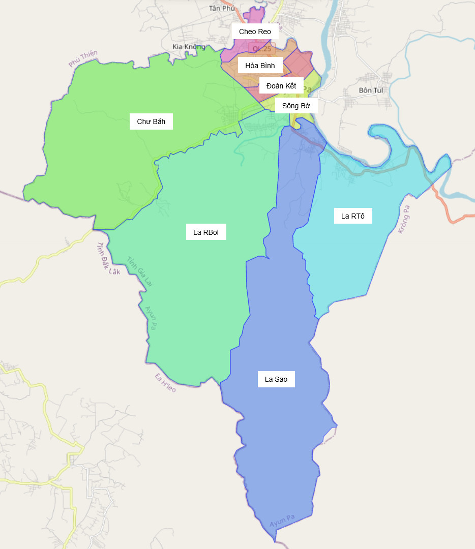 Bản đồ hành chính Thị xã Ayun