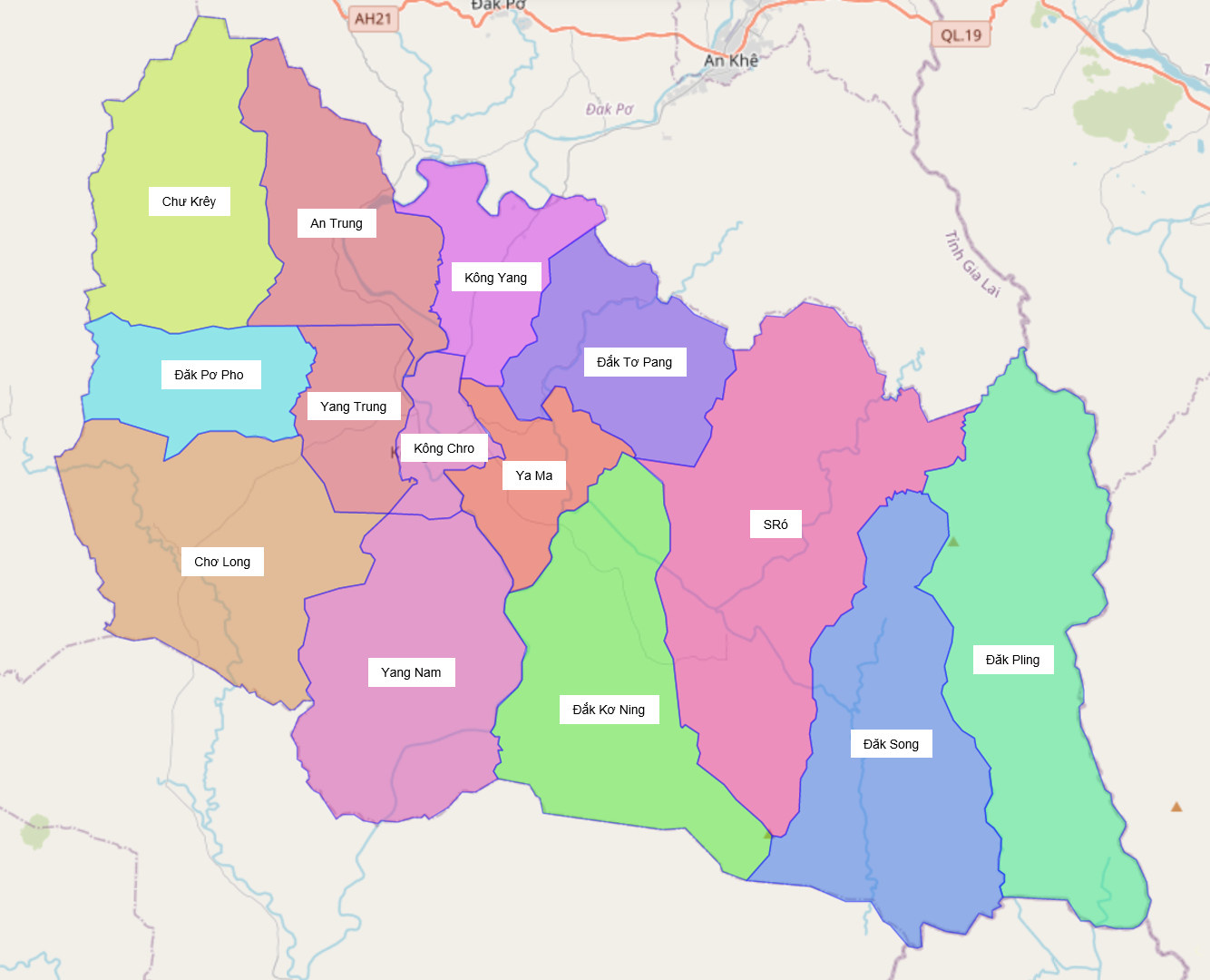Bản đồ hành chính Kông Chro . huyện