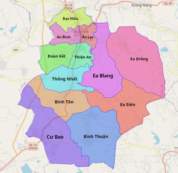 Bản đồ hành chính Thị xã Buôn Hồ