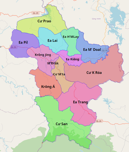 Bản đồ hành chính huyện M'Đrắk
