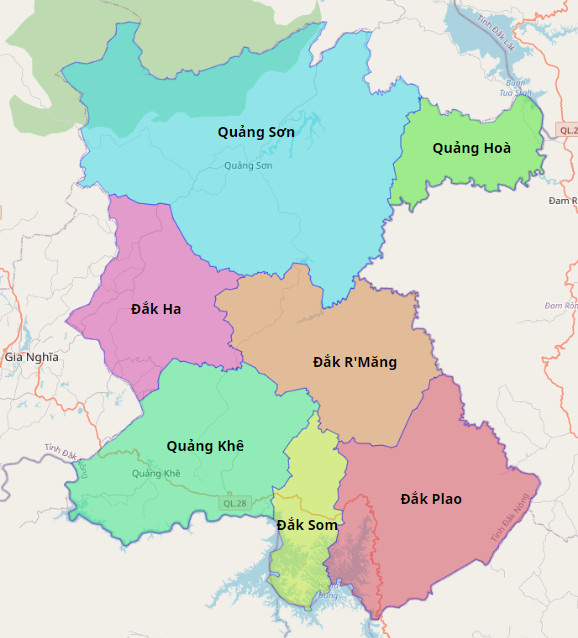 Bản đồ hành chính Đăk Glong . huyện