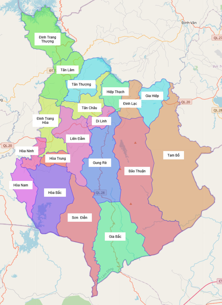 Bản đồ hành chính huyện Di Linh