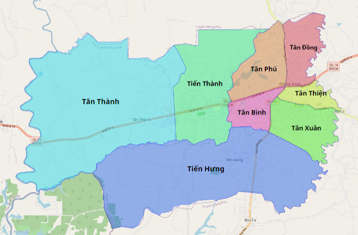 Bản đồ hành chính thành phố Đồng Xoài