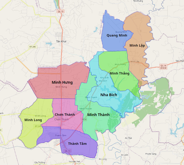 Bản đồ hành chính huyện Chơn Thành