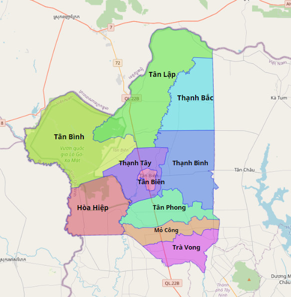 Bản đồ hành chính huyện Tân Biên