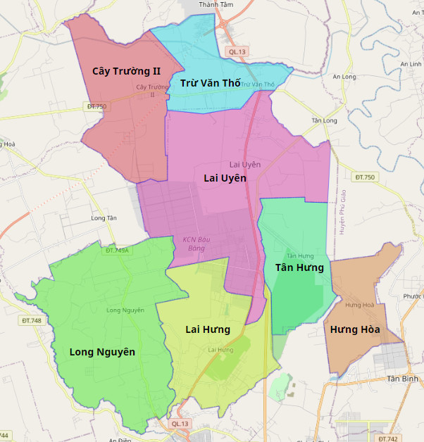 bản đồ hành chính huyện Bàu Bàng