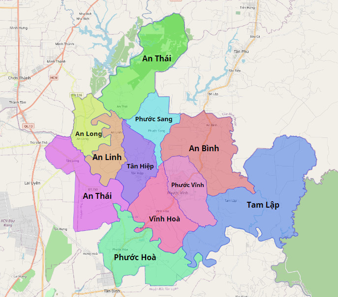 bản đồ hành chính huyện phú giáo