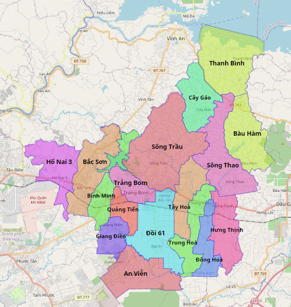 Bản đồ hành chính huyện Trảng Bom