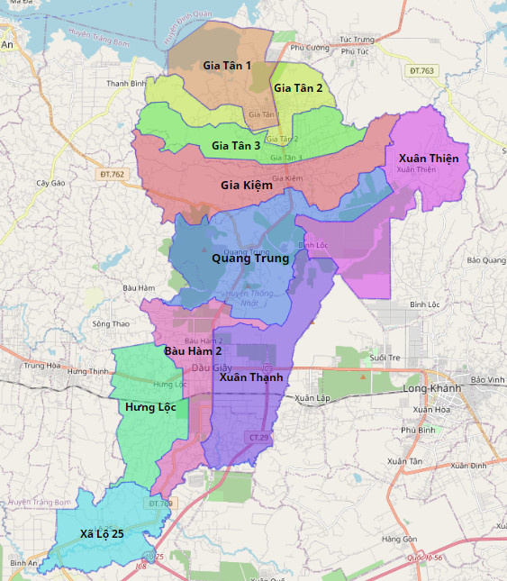 Bản đồ hành chính huyện Thống Nhất